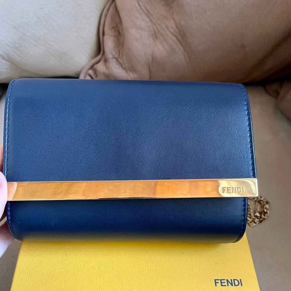 FENDI Lambskin Mini Rush Clutch in Navy - Picture 12 of 14